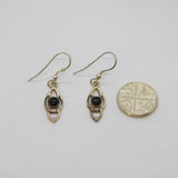Sterling Silver Boxed Pair Of Whitby Jet Celtic Style Drop Earrings Modern c1990