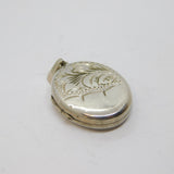 Sterling Silver Textured Floral Pattern Oval Locket Charm Pendant Vintage c1970