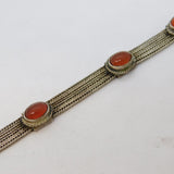 20th Century .900 Grade Silver Cabochon Carnelian Panel Bracelet Antique