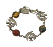 Scottish Sterling Silver, Agate Set Thistle Bracelet Antique c1920s