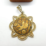 Sterling Silver & Spanish Toledo Bird Pattern Drop Pendant Antique c1930