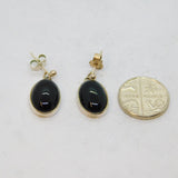 Pair of Sterling Silver Cabochon Black Onyx Stud Drop Earrings Modern c2000