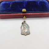 Sterling Silver French Catholic Coloured Charm Pendant Vintage c1970