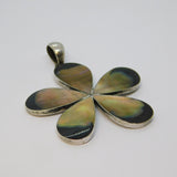 Sterling Silver Large Natural Shell Flower Charm Pendant Vintage c1970