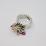 Sterling Silver Bead Cluster Heart Charm Band Dress Ring Vintage c2000 Size Q