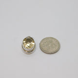 Sterling Silver Oval Faceted Citrine Drop Pendant Vintage c1970