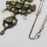Austro-Hungarian Sterling Silver, Pearl & Paste Set Lavalier Necklace Antique