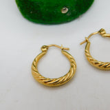 9ct Yellow Gold Rope Twist Hoop Hook Earrings Vintage 1970