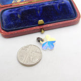 Sterling Silver Iridescent Glass Flower Charm Pendant Vintage c1970