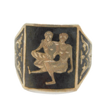 Sterling Silver Mythical Scene Niello Adjustable Ring Antique c1930 Size M 1/2