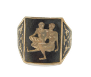 Sterling Silver Mythical Scene Niello Adjustable Ring Antique c1930 Size M 1/2