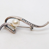 Sterling Silver, Pearl & Spinel Set Modernist Spray Brooch Vintage c1990s