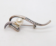 Sterling Silver, Pearl & Spinel Set Modernist Spray Brooch Vintage c1990s
