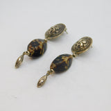 Pair of Sterling Silver Floral Disc & Cowrie Shell Studio Earrings Vintage c1970