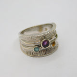 Sterling Silver Multi-Colour Gemstone Wide Band Ring Vintage c1990 Size Q 1/2