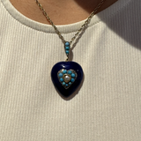 Victorian 18ct Gold, Blue Enamel, Turquoise & Pearl Heart Pendant c1840 Antique