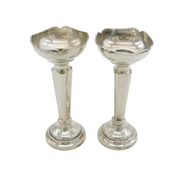 Art Deco Pair of Sterling Silver Flower Bud Vases Antique 1948 Birmingham