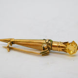 Victorian Scottish 9ct Gold, Citrine & Green Agate Dirk Brooch Antique c1890s