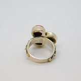 Sterling Silver Triple Red Hard Stone Statement Studio Ring Vintage c1970 Size R