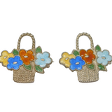 Pair of Sterling Silver & Enamel Flower Basket Brooches Antique c1930 Deco