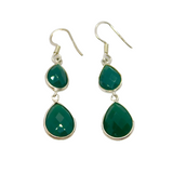 Pair of Sterling Silver Faceted Green Hardstone Peardrop Earrings Modern c2000