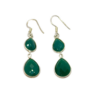 Pair of Sterling Silver Faceted Green Hardstone Peardrop Earrings Modern c2000