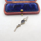 Sterling Silver and Black Enamel Floral Drop Charm Pendant Vintage c1970