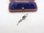 Sterling Silver and Black Enamel Floral Drop Charm Pendant Vintage c1970