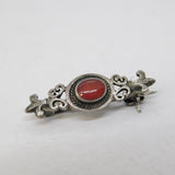Sterling Silver Carnelian Red Agate Floral Brooch Pin Vintage c1970
