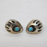 Navajo Sterling Silver & Turquoise Bear Paw Stud Earrings Vintage c1970s