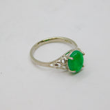 Sterling Silver Cabochon Jade Cutwork Dress Band Ring Modern c1990 Size O