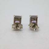 Pair of Sterling Silver Purple CZ Baguette Stud Earrings Contemporary c1990