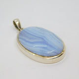 Sterling Silver Cabochon Blue Lace Agate Statement Pendant Modern c1990s