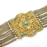 19th Century Austro-Hungarian Gilt Metal & Turquoise Mesh Bracelet Antique