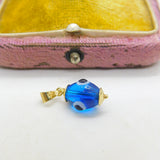 14ct Yellow Gold & Glass Blue All Seeing Eye Drop Pendant Vintage c1980