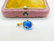 14ct Yellow Gold & Glass Blue All Seeing Eye Drop Pendant Vintage c1980
