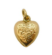 9ct Yellow Gold Puffy Heart Floral Charm Pendant Vintage 1967 London