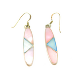 Pair of Sterling Silver Blue & Pink Dyed Shell Long Drop Earrings Modern c1990
