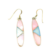 Pair of Sterling Silver Blue & Pink Dyed Shell Long Drop Earrings Modern c1990