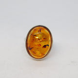 Sterling Silver Cabochon Cut Baltic Amber Dress Ring Vintage c1970