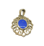 Sterling Silver Blue Enamel Cutwork Drop Pendant Vintage c1970