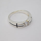 Sterling Silver Black Enamel & Paste Set Band Ring Vintage c1970 Size P 1/2