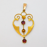 Edwardian 9ct Yellow Gold Almandine Garnet Set Lavalier Drop Pendant Antique