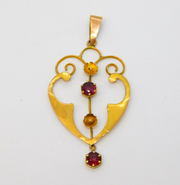 Edwardian 9ct Yellow Gold Almandine Garnet Set Lavalier Drop Pendant Antique