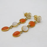 Sterling Silver Gilt, Moonstone & Carnelian Drop Stud Earrings Vintage c1990s