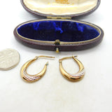 Sterling Silver Gilt Bicolour and Diamond Paste Hoop Earrings Vintage c1970