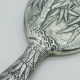 19th Century Japanese Sterling Silver Bamboo Pattern Hand Mirror Antique
