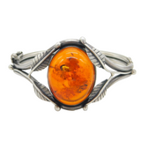 Sterling Silver Large Baltic Amber Floral Bangle Bracelet Vintage c1970s