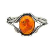 Sterling Silver Large Baltic Amber Floral Bangle Bracelet Vintage c1970s
