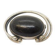 Modernist Sterling Silver Cabochon Black Hardstone Brooch Pin Vintage c1970
